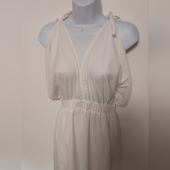 White Flowy, Open Shoulder "Deep Self" Dress - Picture 5 of 5